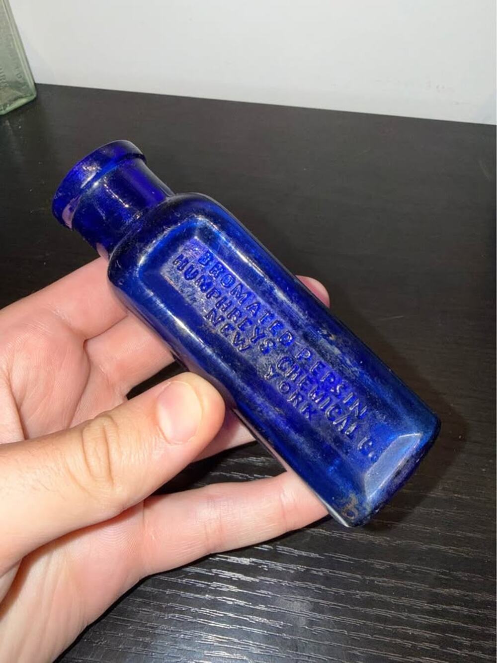 Antique Cobalt Blue POISON BOTTLE Bromated Pepsin Humphreys Chemical Co. Bottle